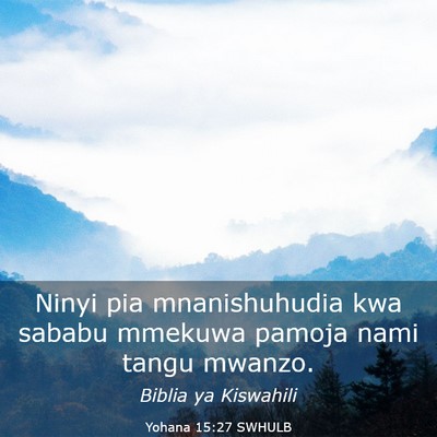 Picture 03 - Yohana 15:27 SWHULB - Ninyi pia mnanishuhudia kwa sababu mmekuwa pamoja - Bible Verse Picture