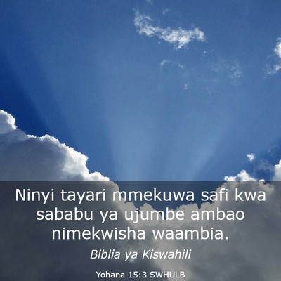 Picture 03 - Yohana 15:3 SWHULB - Ninyi tayari mmekuwa safi kwa sababu ya ujumbe - Bible Verse Picture
