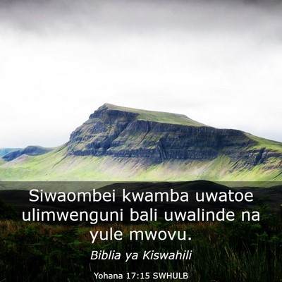 Picture 03 - Yohana 17:15 SWHULB - Siwaombei kwamba uwatoe ulimwenguni bali uwalinde - Bible Verse Picture