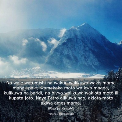 Picture 03 - Yohana 18:18 SWHULB - Na wale watumishi na wakuu walikuwa wakisimama - Bible Verse Picture
