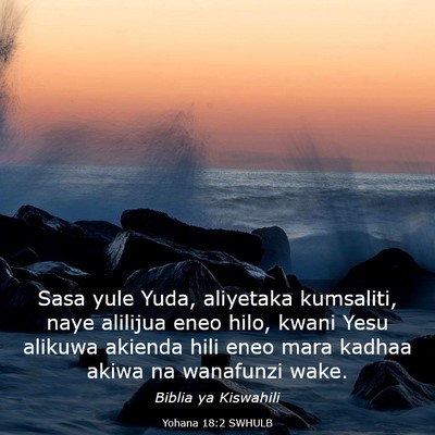 Picture 03 - Yohana 18:2 SWHULB - Sasa yule Yuda, aliyetaka kumsaliti, naye - Bible Verse Picture