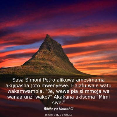 Picture 03 - Yohana 18:25 SWHULB - Sasa Simoni Petro alikuwa amesimama akijipasha - Bible Verse Picture