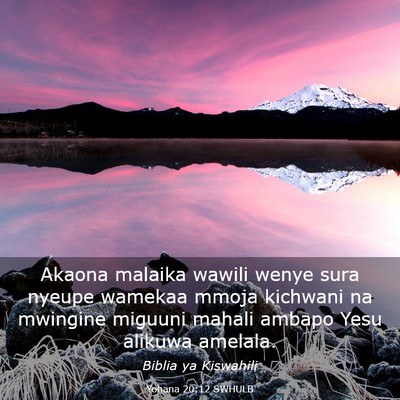 Picture 03 - Yohana 20:12 SWHULB - Akaona malaika wawili wenye sura nyeupe wamekaa - Bible Verse Picture