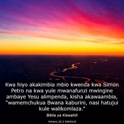 Picture 03 - Yohana 20:2 SWHULB - Kwa hiyo akakimbia mbio kwenda kwa Simon Petro na - Bible Verse Picture