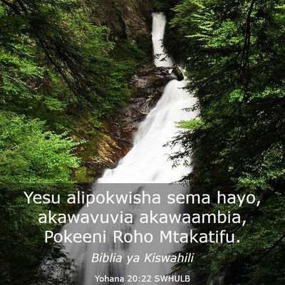 Picture 03 - Yohana 20:22 SWHULB - Yesu alipokwisha sema hayo, akawavuvia - Bible Verse Picture