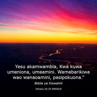 Picture 03 - Yohana 20:29 SWHULB - Yesu akamwambia, Kwa kuwa umeniona, umeamini. - Bible Verse Picture