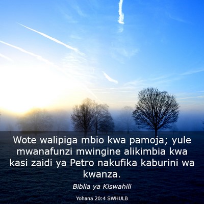 Picture 03 - Yohana 20:4 SWHULB - Wote walipiga mbio kwa pamoja; yule mwanafunzi - Bible Verse Picture