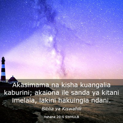 Picture 03 - Yohana 20:5 SWHULB - Akasimama na kisha kuangalia kaburini; akaiona - Bible Verse Picture