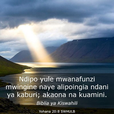 Picture 03 - Yohana 20:8 SWHULB - Ndipo yule mwanafunzi mwingine naye alipoingia - Bible Verse Picture