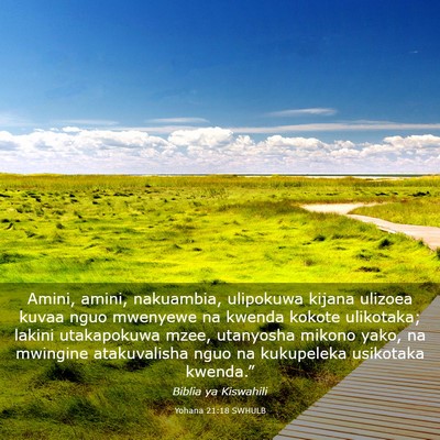 Picture 03 - Yohana 21:18 SWHULB - Amini, amini, nakuambia, ulipokuwa kijana ulizoea - Bible Verse Picture