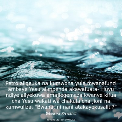 Picture 03 - Yohana 21:20 SWHULB - Petro aligeuka na kumwona yule mwanafunzi ambaye - Bible Verse Picture