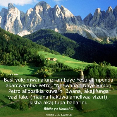 Picture 03 - Yohana 21:7 SWHULB - Basi yule mwanafunzi ambaye Yesu alimpenda - Bible Verse Picture
