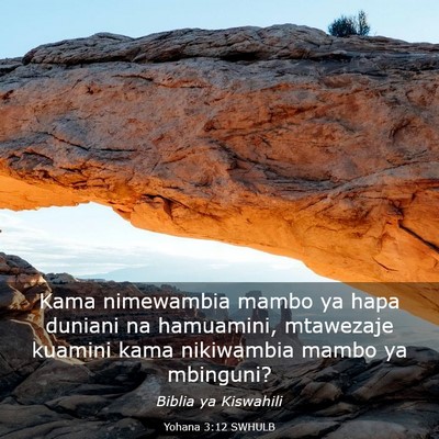 Picture 03 - Yohana 3:12 SWHULB - Kama nimewambia mambo ya hapa duniani na - Bible Verse Picture