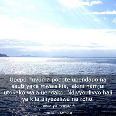 Picture 03 - Yohana 3:8 SWHULB - Upepo huvuma popote upendapo na sauti yake - Bible Verse Picture