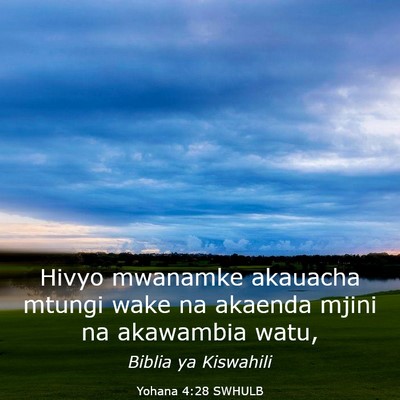 Picture 03 - Yohana 4:28 SWHULB - Hivyo mwanamke akauacha mtungi wake na akaenda - Bible Verse Picture
