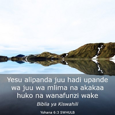 Picture 03 - Yohana 6:3 SWHULB - Yesu alipanda juu hadi upande wa juu wa mlima na - Bible Verse Picture