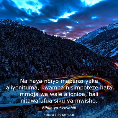 Picture 03 - Yohana 6:39 SWHULB - Na haya ndiyo mapenzi yake aliyenituma, kwamba - Bible Verse Picture