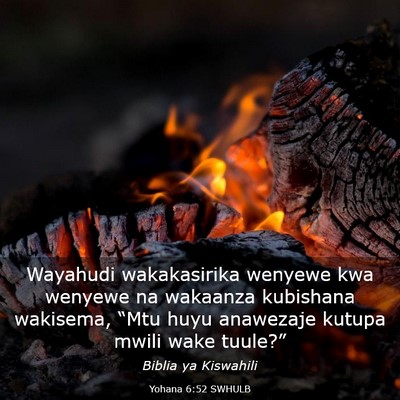 Picture 03 - Yohana 6:52 SWHULB - Wayahudi wakakasirika wenyewe kwa wenyewe na - Bible Verse Picture