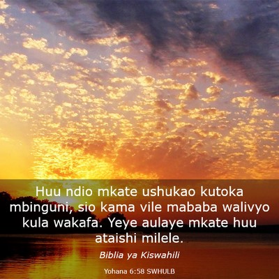 Picture 03 - Yohana 6:58 SWHULB - Huu ndio mkate ushukao kutoka mbinguni, sio kama - Bible Verse Picture