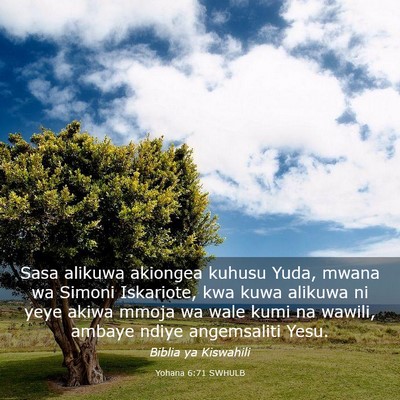 Picture 03 - Yohana 6:71 SWHULB - Sasa alikuwa akiongea kuhusu Yuda, mwana wa - Bible Verse Picture