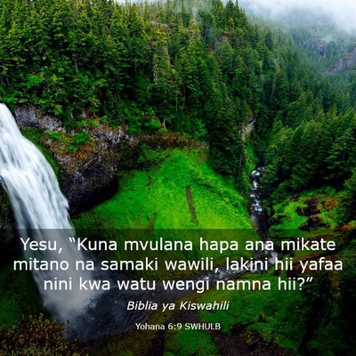 Picture 03 - Yohana 6:9 SWHULB - Yesu, “Kuna mvulana hapa ana mikate mitano na - Bible Verse Picture