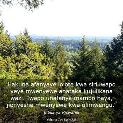 Picture 03 - Yohana 7:4 SWHULB - Hakuna afanyaye lolote kwa siri iwapo yeye - Bible Verse Picture