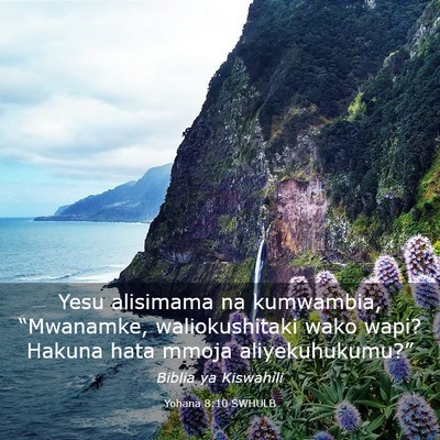 Picture 03 - Yohana 8:10 SWHULB - Yesu alisimama na kumwambia, “Mwanamke, - Bible Verse Picture