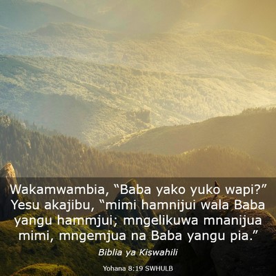 Picture 03 - Yohana 8:19 SWHULB - Wakamwambia, “Baba yako yuko wapi?” Yesu - Bible Verse Picture