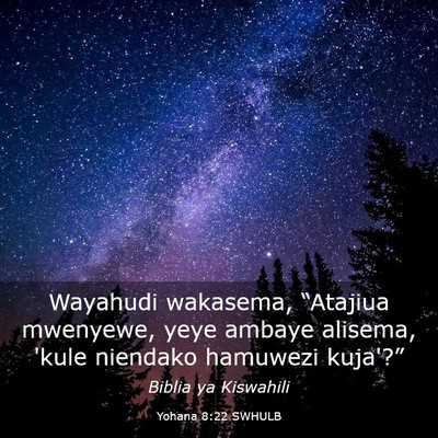 Picture 03 - Yohana 8:22 SWHULB - Wayahudi wakasema, “Atajiua mwenyewe, yeye - Bible Verse Picture