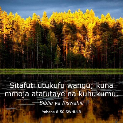 Picture 03 - Yohana 8:50 SWHULB - Sitafuti utukufu wangu; kuna mmoja atafutaye na - Bible Verse Picture