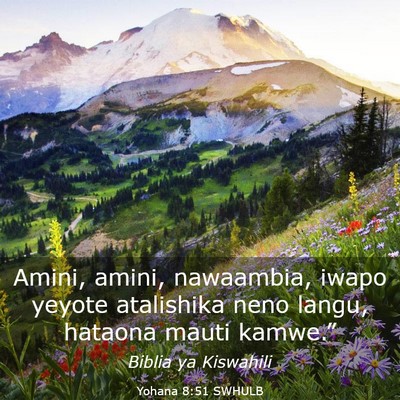Picture 03 - Yohana 8:51 SWHULB - Amini, amini, nawaambia, iwapo yeyote atalishika - Bible Verse Picture