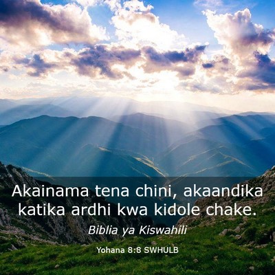 Picture 03 - Yohana 8:8 SWHULB - Akainama tena chini, akaandika katika ardhi kwa - Bible Verse Picture