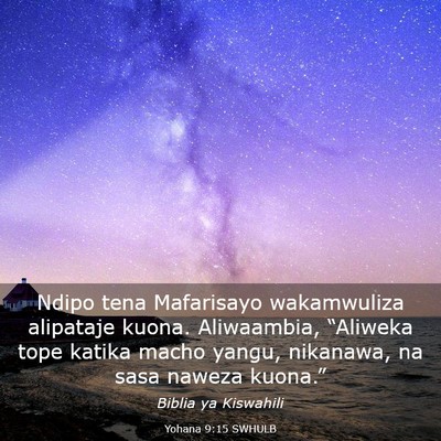 Picture 03 - Yohana 9:15 SWHULB - Ndipo tena Mafarisayo wakamwuliza alipataje - Bible Verse Picture