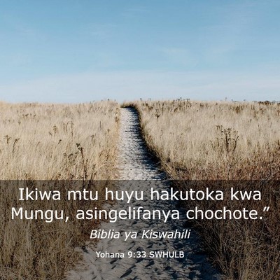 Picture 03 - Yohana 9:33 SWHULB - Ikiwa mtu huyu hakutoka kwa Mungu, asingelifanya - Bible Verse Picture