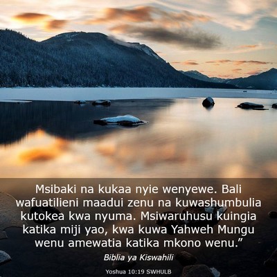 Picture 03 - Yoshua 10:19 SWHULB - Msibaki na kukaa nyie wenyewe. Bali wafuatilieni - Bible Verse Picture