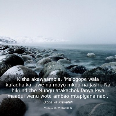 Picture 03 - Yoshua 10:25 SWHULB - Kisha akawaambia, 'Msiogope wala kufadhaika. uwe - Bible Verse Picture