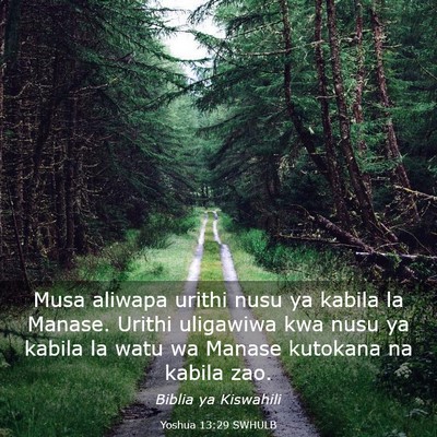 Picture 03 - Yoshua 13:29 SWHULB - Musa aliwapa urithi nusu ya kabila la Manase. - Bible Verse Picture