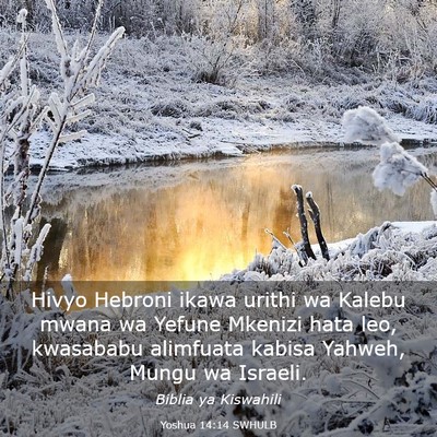 Picture 03 - Yoshua 14:14 SWHULB - Hivyo Hebroni ikawa urithi wa Kalebu mwana wa - Bible Verse Picture