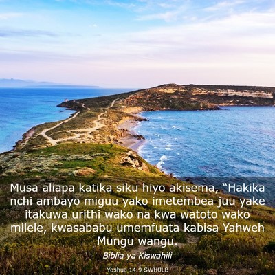 Picture 03 - Yoshua 14:9 SWHULB - Musa aliapa katika siku hiyo akisema, “Hakika - Bible Verse Picture