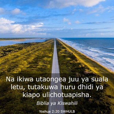 Picture 03 - Yoshua 2:20 SWHULB - Na ikiwa utaongea juu ya suala letu, tutakuwa - Bible Verse Picture