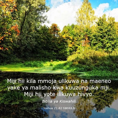 Picture 03 - Yoshua 21:42 SWHULB - Miji hii kila mmoja ulikuwa na maeneo yake ya - Bible Verse Picture