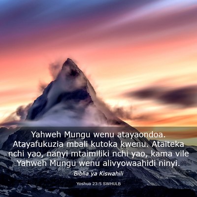 Picture 03 - Yoshua 23:5 SWHULB - Yahweh Mungu wenu atayaondoa. Atayafukuzia mbali - Bible Verse Picture