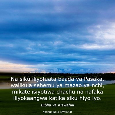 Picture 03 - Yoshua 5:11 SWHULB - Na siku iliyofuata baada ya Pasaka, walikula - Bible Verse Picture