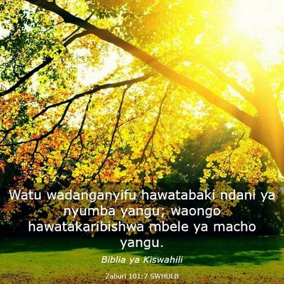 Picture 03 - Zaburi 101:7 SWHULB - Watu wadanganyifu hawatabaki ndani ya nyumba - Bible Verse Picture
