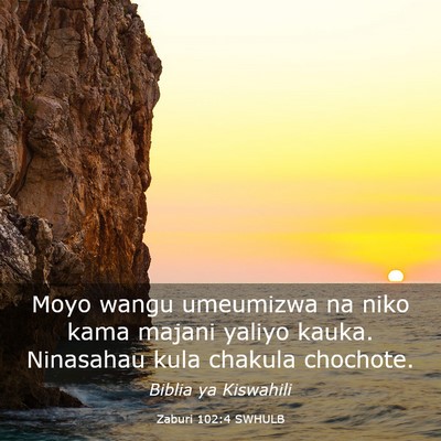 Picture 03 - Zaburi 102:4 SWHULB - Moyo wangu umeumizwa na niko kama majani yaliyo - Bible Verse Picture
