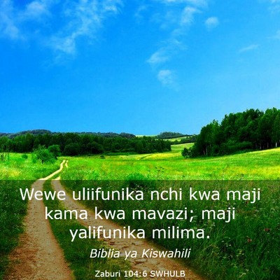 Picture 03 - Zaburi 104:6 SWHULB - Wewe uliifunika nchi kwa maji kama kwa mavazi; - Bible Verse Picture