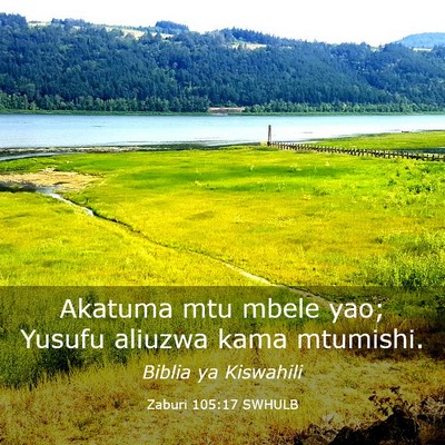 Picture 03 - Zaburi 105:17 SWHULB - Akatuma mtu mbele yao; Yusufu aliuzwa kama - Bible Verse Picture