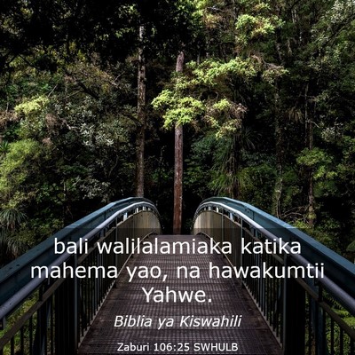 Picture 03 - Zaburi 106:25 SWHULB - bali walilalamiaka katika mahema yao, na - Bible Verse Picture