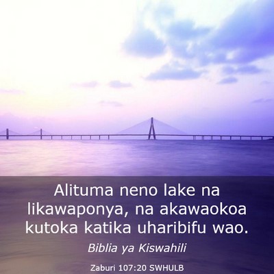 Picture 03 - Zaburi 107:20 SWHULB - Alituma neno lake na likawaponya, na akawaokoa - Bible Verse Picture