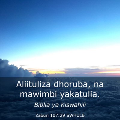 Picture 03 - Zaburi 107:29 SWHULB - Aliituliza dhoruba, na mawimbi - Bible Verse Picture